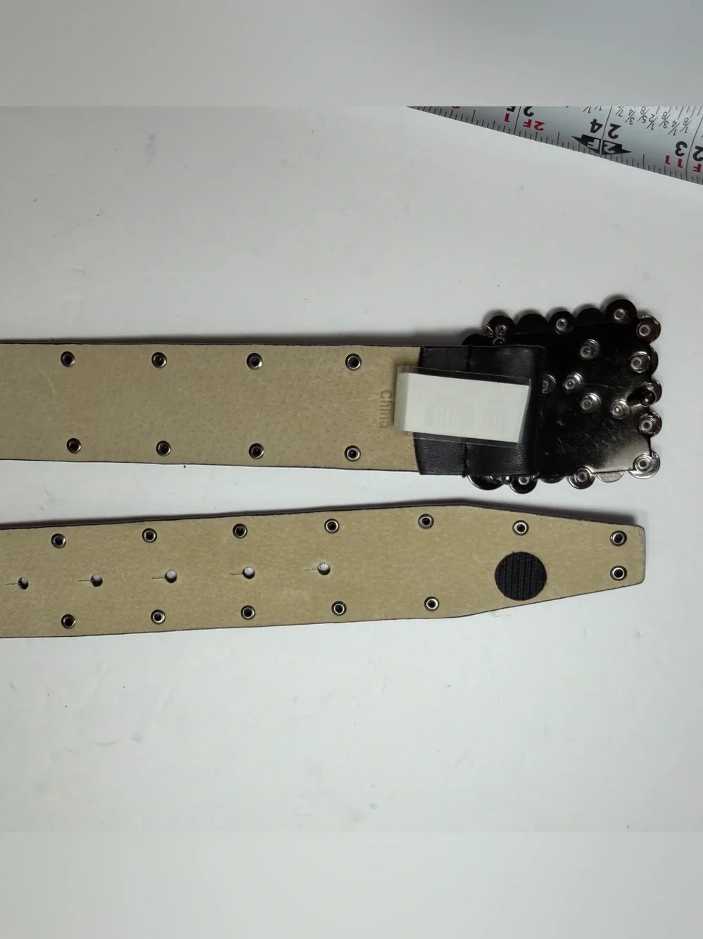 Vintage Calvin Klein Black Leather Belt Women L Studded Mosaic Statement Buckle